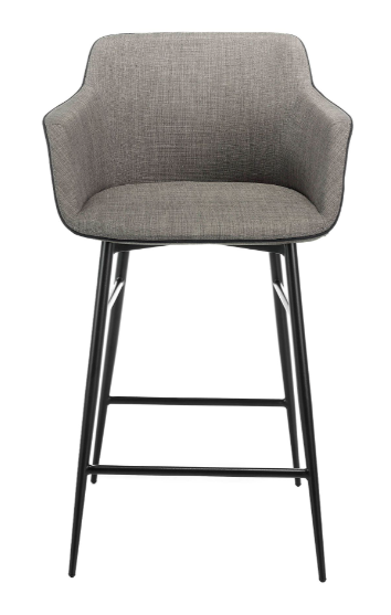 Taburete moderno con reposabrazos tapizado en tela gris