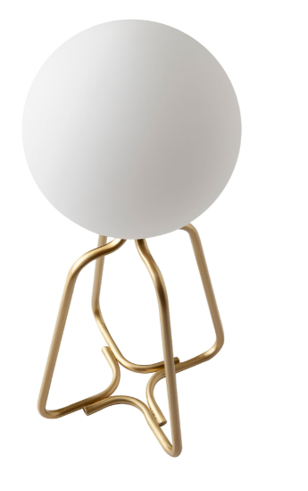 Lámpara de sobremesa moderna en acero dorado y cristal blanco