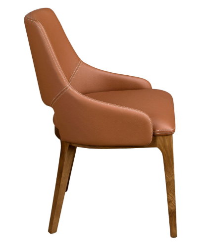 Silla de comedor moderna tapizada en polipiel marrón