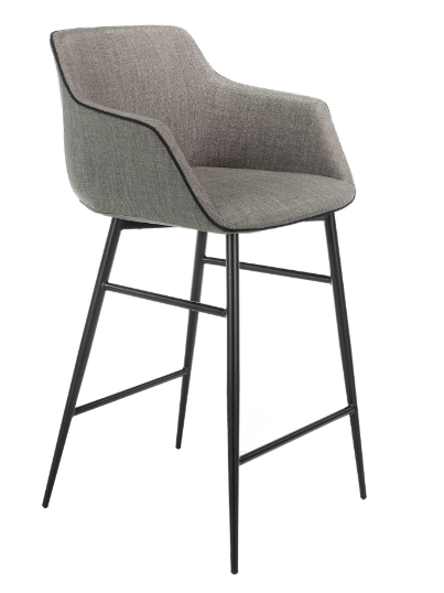 Taburete moderno con reposabrazos tapizado en tela gris