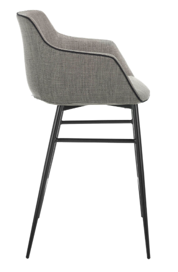 Taburete moderno con reposabrazos tapizado en tela gris
