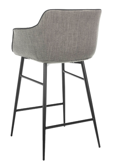 Taburete moderno con reposabrazos tapizado en tela gris