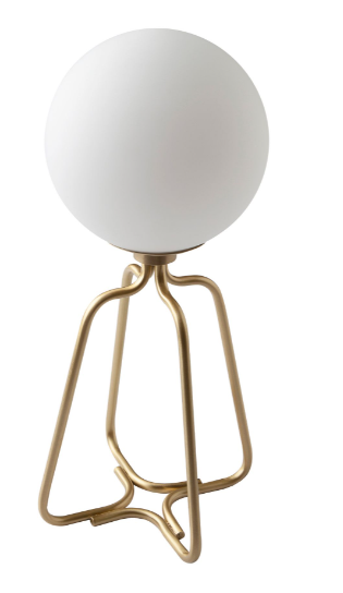 Lámpara de sobremesa moderna en acero dorado y cristal blanco