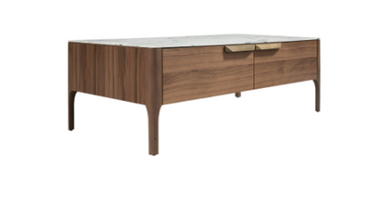 Mesa de centro rectangular en nogal y efecto mármol