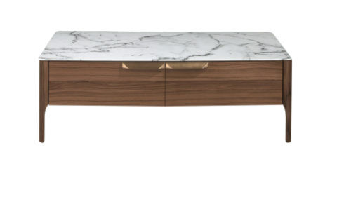 Mesa de centro rectangular en nogal y efecto mármol