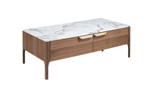 Mesa de centro rectangular en nogal y efecto mármol