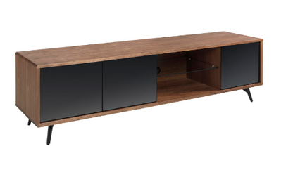 Mueble TV moderno en nogal y cristal negro efecto espejo