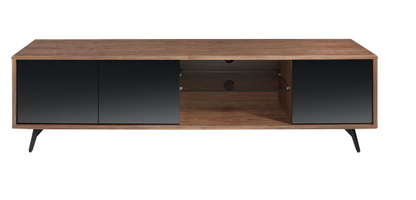 Mueble TV moderno en nogal y cristal negro efecto espejo